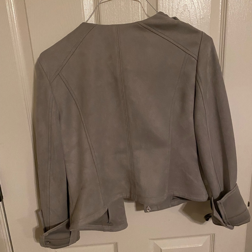 White House Black Market Suede Gray Jacket. It is practically new and stylish!